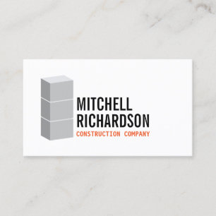 Grey Blocks Logo Construction Builder Contractor Business Card