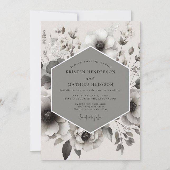 Grey Bloom Romantic Elegance Wedding Invitation (Front)