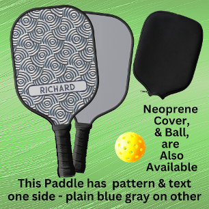 Grey Blue 3D Circles Geometric, Add Name Monogram Pickleball Paddle