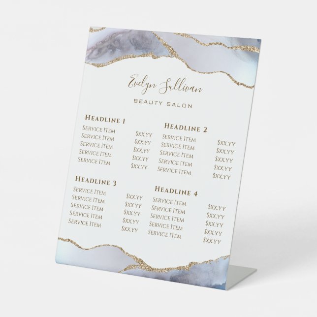 Grey Blue Agate Beauty Salon Price List Pedestal Sign (Front)