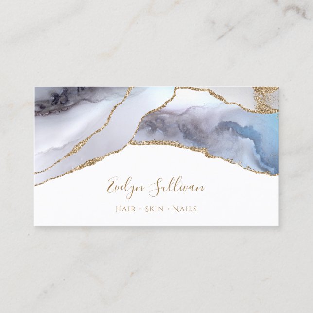 grey blue agate business card (Front)
