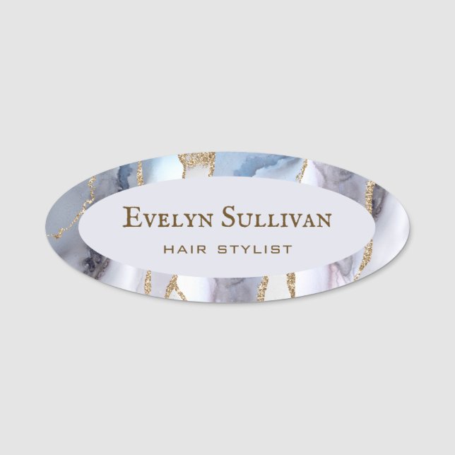 Grey Blue Agate Name Tag (Front)
