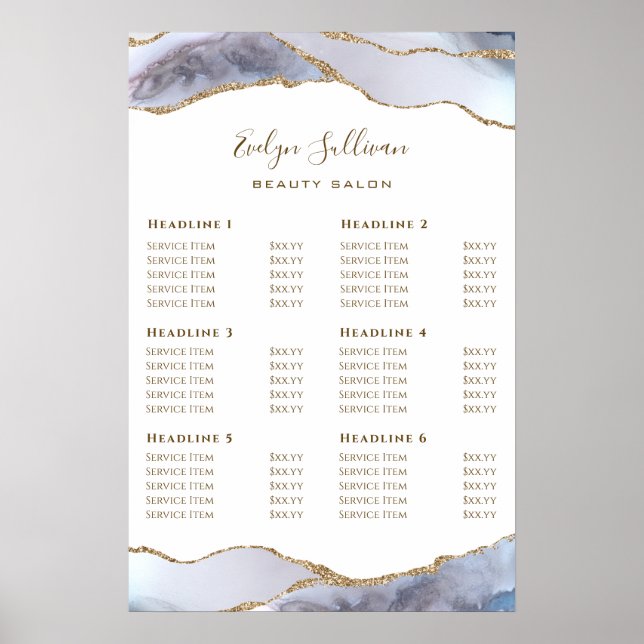 Grey Blue Agate Price List Poster (Front)