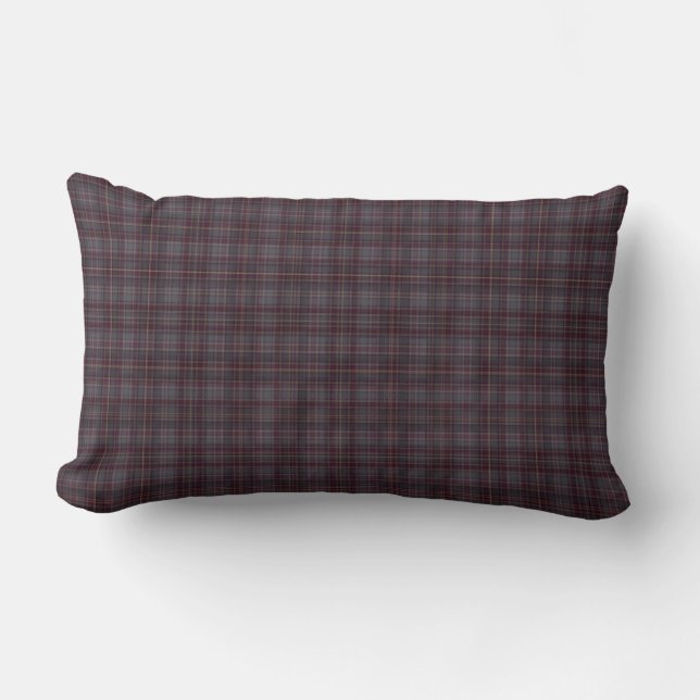 Grey, Blue and Burgundy | Plaid Lumbar Cushion (Front)