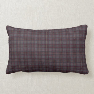 Grey, Blue and Burgundy   Plaid Lumbar Cushion