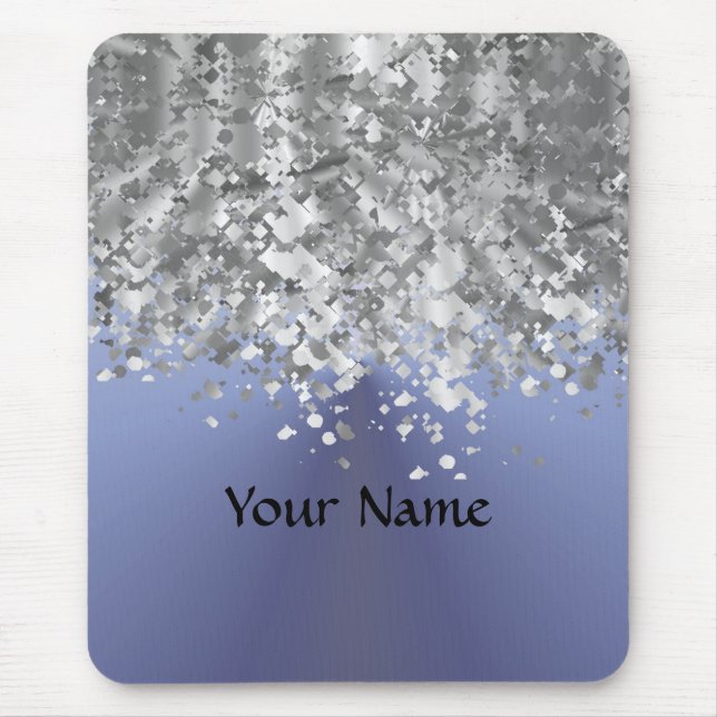 Grey blue and faux glitter mouse mat (Front)
