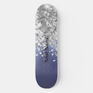 Grey blue and faux glitter skateboard