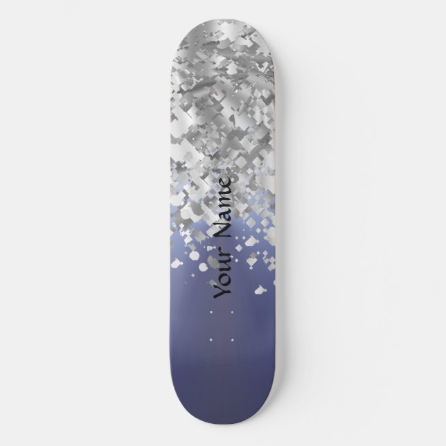Grey blue and faux glitter skateboard (Front)