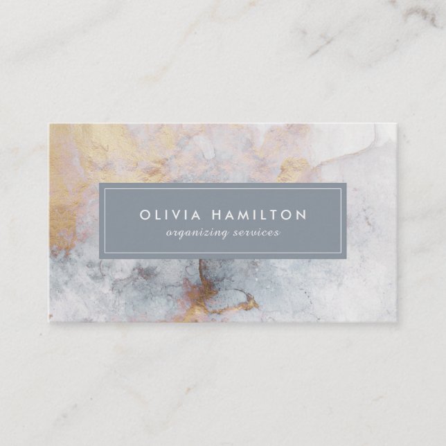 Grey, Blue, and Gold Marble Texture Business Card (Front)