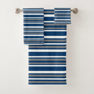 Grey Blue and White Stripes Bath Towel Set