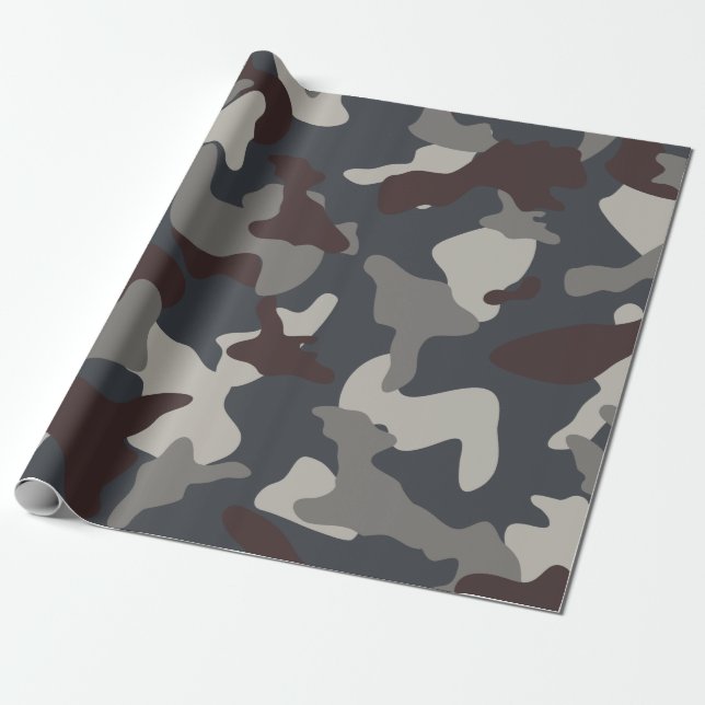 Grey Blue army camo camouflage pattern Wrapping Paper (Unrolled)