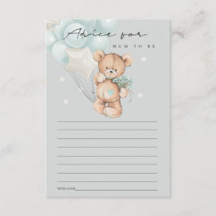 Grey Blue Bear Balloon Advice For Mum Baby Shower Enclosure Card