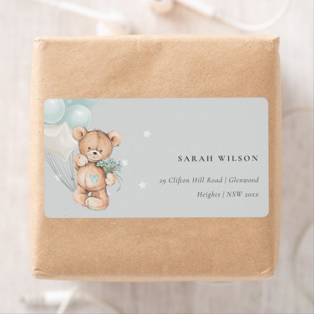 Grey Blue Bear Balloon Floral Bunch Heart Address (Insitu)