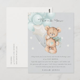 Grey Blue Bear Bearly Wait Balloon Baby Shower Postcard