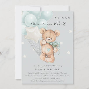 Grey Blue Bearly Wait Balloon Baby Shower Invite
