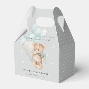 Grey Blue Bearly Wait Bear Balloon Baby Shower Favour Box
