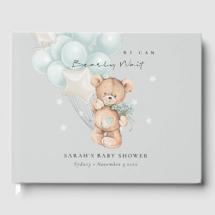 Grey Blue Bearly Wait Bear Balloon Baby Shower Guest Book