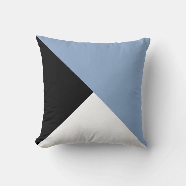 Grey Blue, Black and White Diagonal Colour Block Cushion (Front)