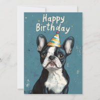 Grey-Blue Boston Terrier Birthday Party