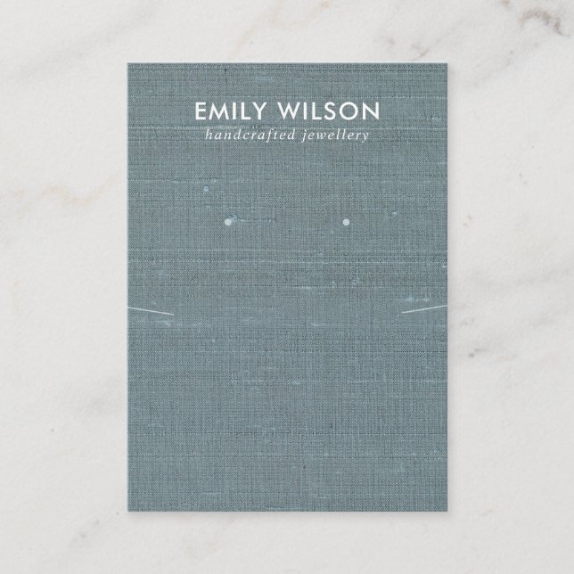 GREY BLUE BURLAP LINEN NECKLACE EARRING DISPLAY BUSINESS CARD (Front)