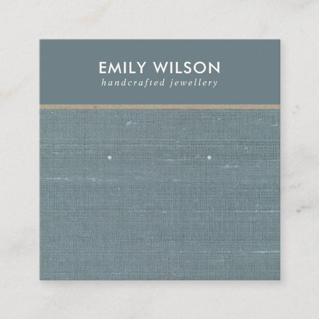 GREY BLUE BURLAP LINEN STUD EARRING DISPLAY CARD (Front)