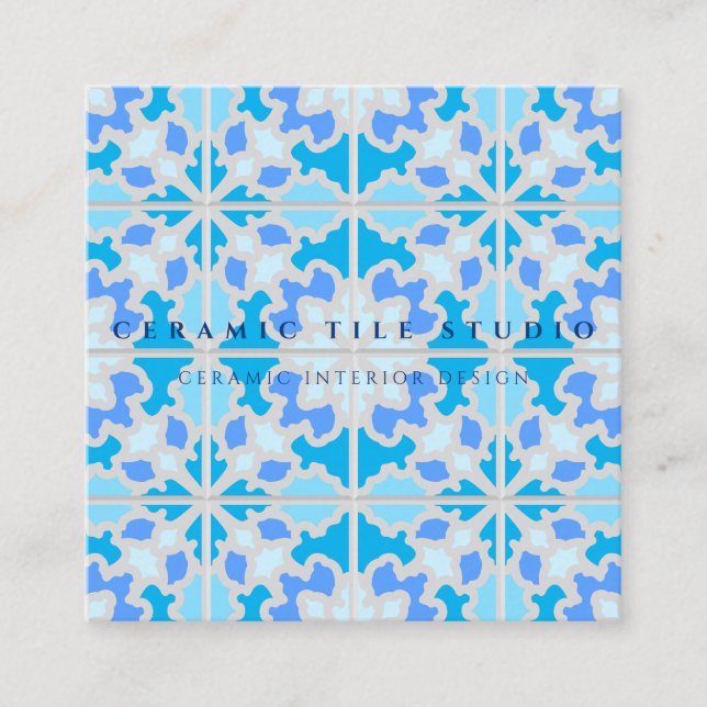 Grey Blue Ceramic Tile Square Business Card (Front)