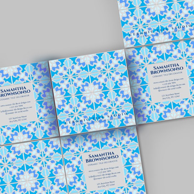 Grey Blue Ceramic Tile Square Business Card (Gray-Blue-Ceramic-Tile-Square-Business-Card)