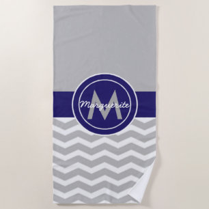 Grey Blue Chevron Beach Towel