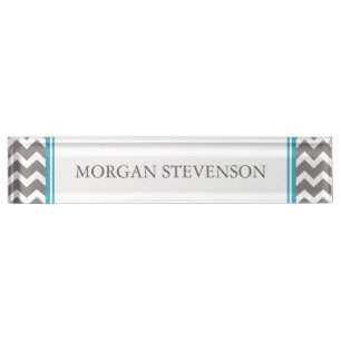 Grey Blue Chevron Desk Nameplate