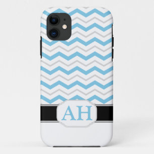 Grey & Blue Chevron Monogram iPhone 5 Case