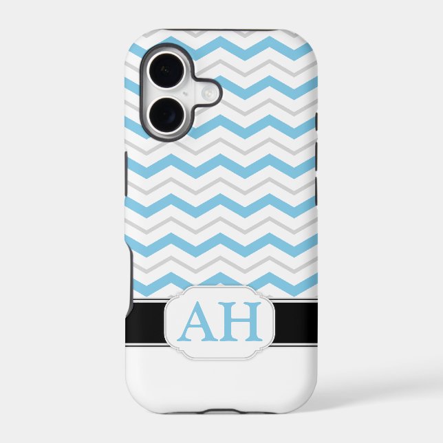 Grey & Blue Chevron Monogram iPhone 5 Case (Back)