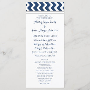 Grey Blue Chevron Wedding Program Programme