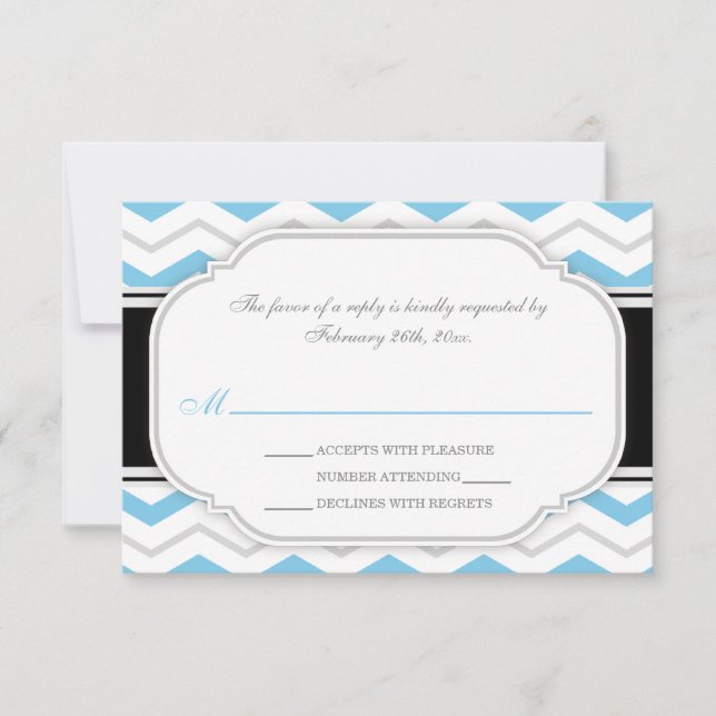 Grey & Blue Chevron Wedding Reception RSVP Cards (Front)