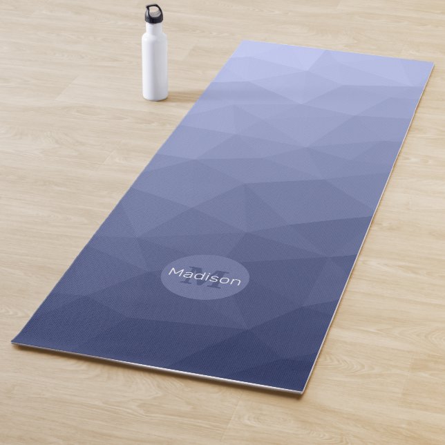 Grey blue cool geometric mesh pattern Monogram Yoga Mat (In Situ)