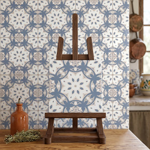 Grey Blue Cream White Ethnic Geometric Pattern Tile
