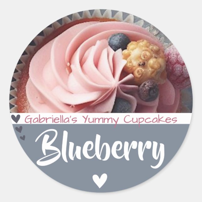 Grey Blue Cupcake Cake Photo Baking Product Labels (Front)