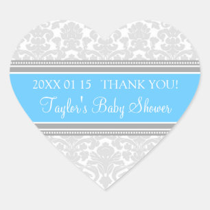 Grey Blue Damask Baby Shower Favour Stickers
