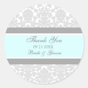 Grey Blue Damask Thank You Wedding Favour Tags