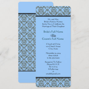 Grey Blue Damask Wedding Invitation