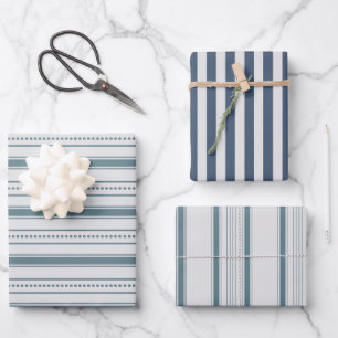 Grey Blue Farmhouse Stripes Wrapping Paper Sheet