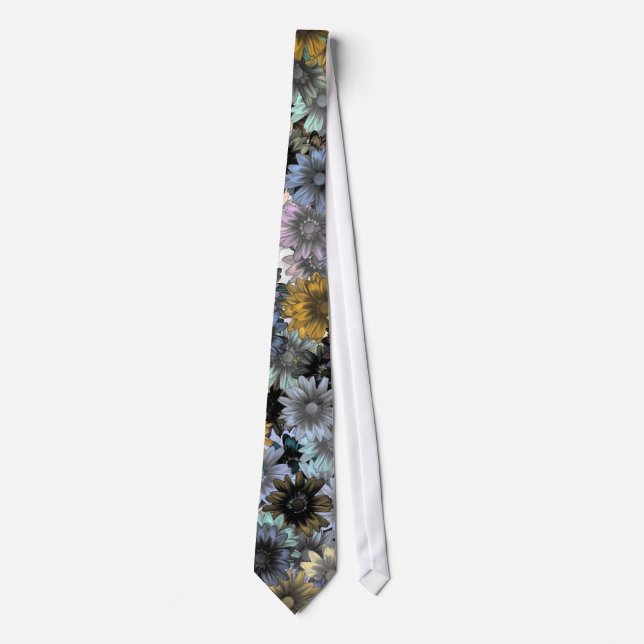 Grey blue floral pattern tie (Front)