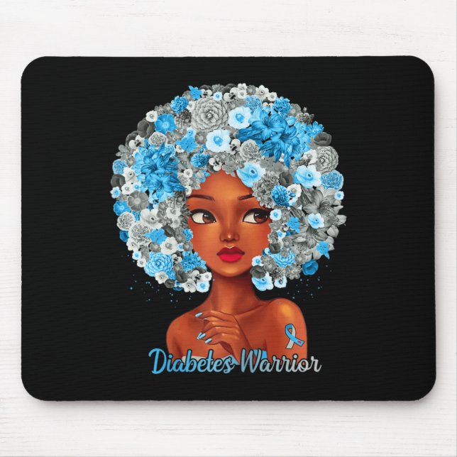 Grey Blue Flowers Afro Hair Black Woman Diabetes W Mouse Mat (Front)