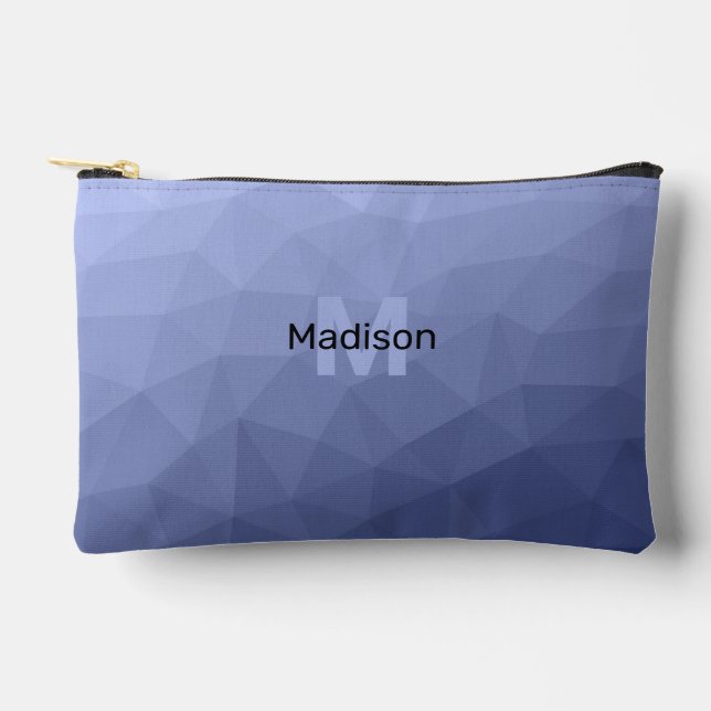 Grey blue geometric mesh pattern Monogram Accessory Pouch (Front)