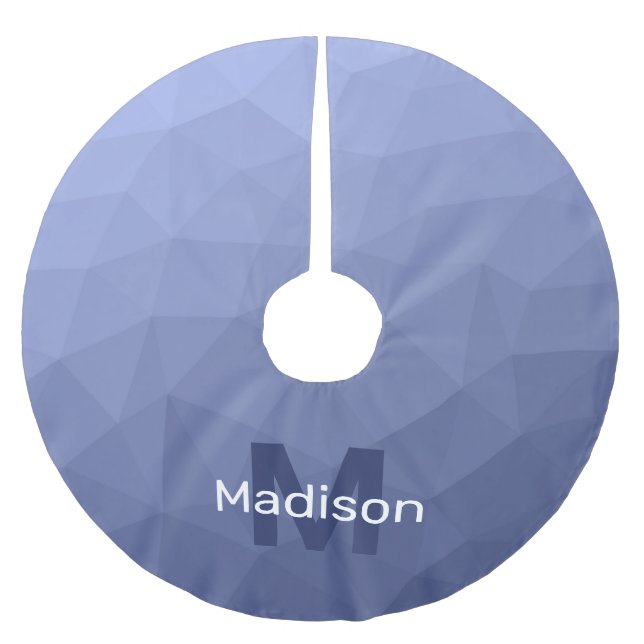 Grey blue geometric mesh pattern Monogram Brushed Polyester Tree Skirt (Front)
