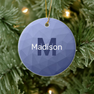 Grey blue geometric mesh pattern Monogram Ceramic Tree Decoration