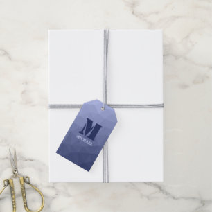 Grey blue geometric mesh pattern Monogram Gift Tags