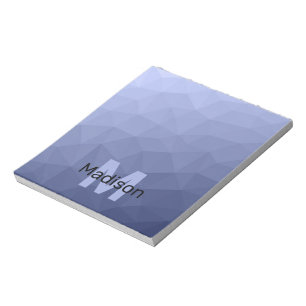 Grey blue geometric mesh pattern Monogram Notepad