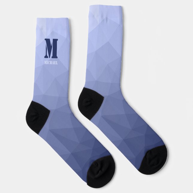 Grey blue geometric mesh pattern Monogram Socks (Right)