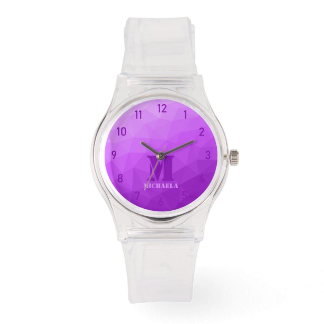 Grey blue geometric mesh pattern Monogram Watch (Front)