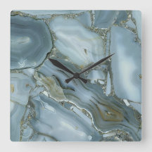 Grey/ Blue/ Gold agate printed acrylic wall clock